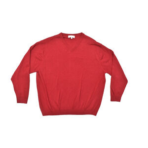 Turnbury Men's 2XB Red V-Neck Sweater 100% Extra Fine Merino Wool Pullover Big &